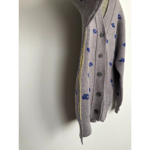Ader Error Oversized Floral Jacquard Cardigan Gray Size Medium Step Hem Buttons - Picture 6 of 12